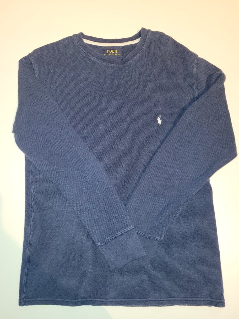 Polo Ralph Lauren Blue Waffle Knit Thermal Long Sleeve Crewneck